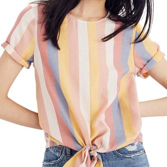 Madewell Button - Back Tie Tee In Sherbet Stripe - Picture 4 of 14